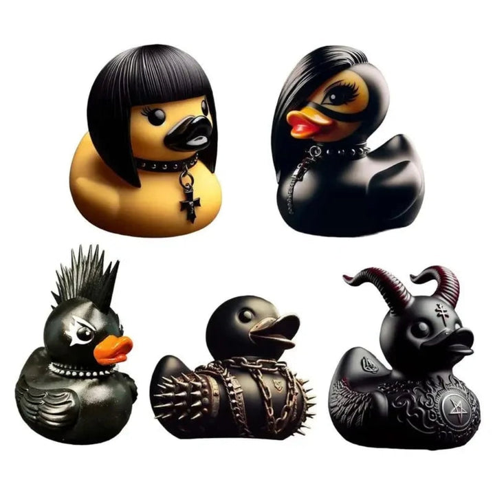 Halloween Rubber Duck Squishy Toy with Studded Goth Punk Design and Spooky Horns