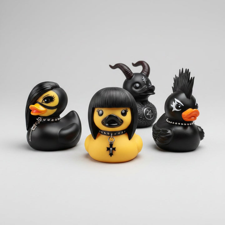 Halloween Rubber Duckling Squishy Duck Gothic Spikes and Chains Decoration