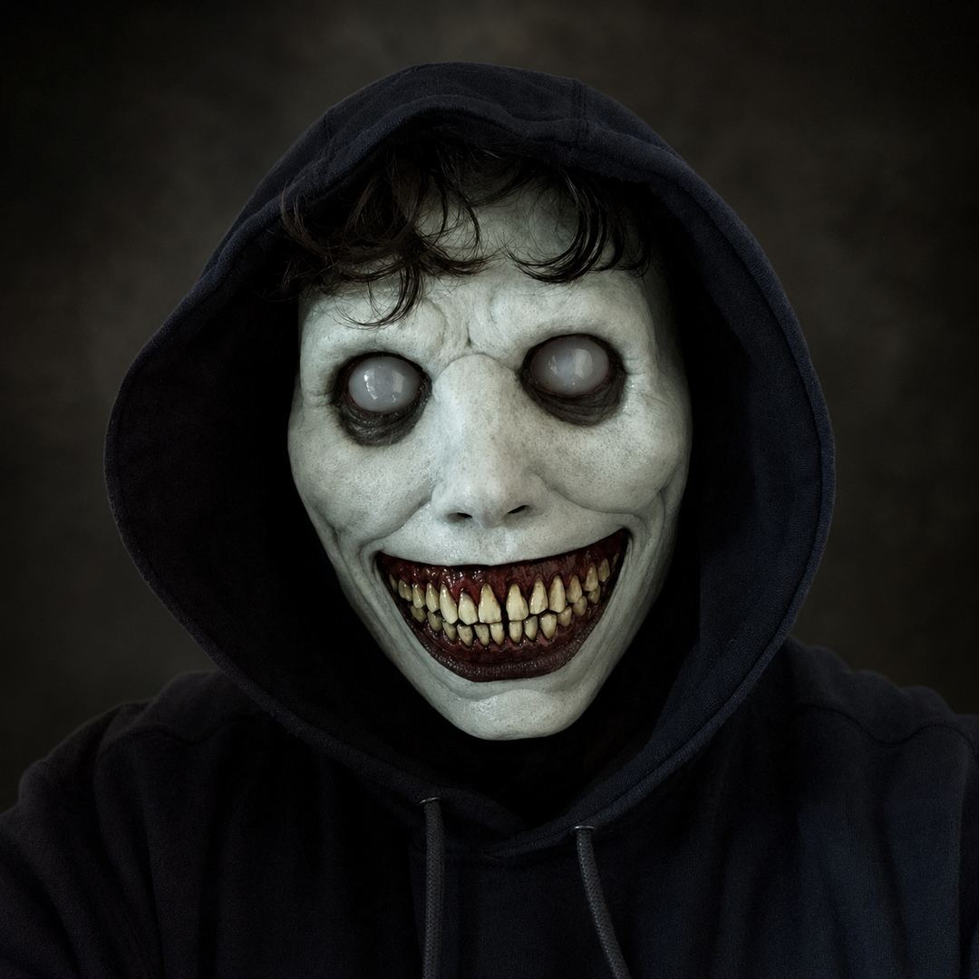 Halloween Scary Creepy Demon Latex Full Face Mask with Pointed Teeth and Wrinkled Skin Details