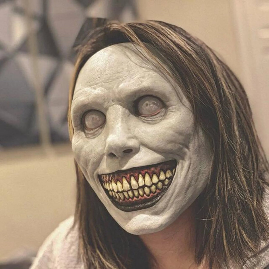 Halloween Scary Creepy Demon Latex Full Face Mask with Pointed Teeth and Wrinkled Skin Details