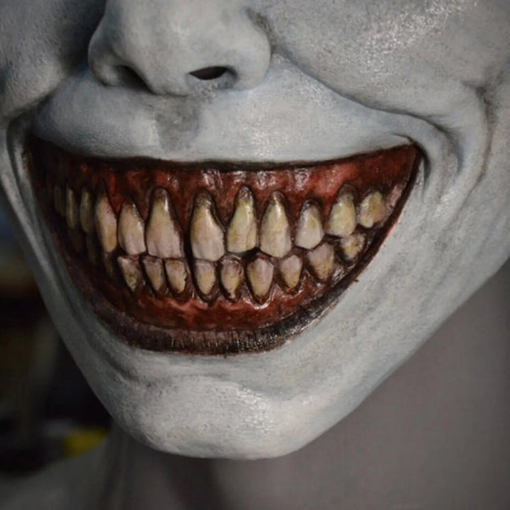 Halloween Scary Creepy Demon Latex Full Face Mask with Pointed Teeth and Wrinkled Skin Details