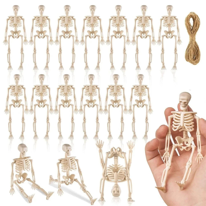 Halloween Skeleton Decorations Mini Plastic Small Figures with Hanging Twine for Party Supplies