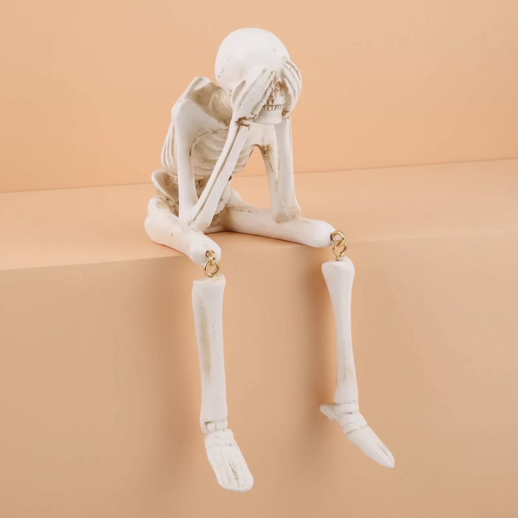 Halloween Skeleton Decorations Set of 3 Life Size Shelf Sitters with Dangling Legs Plastic