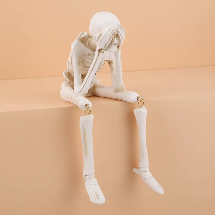 Halloween Skeleton Decorations Set of 3 Life Size Shelf Sitters with Dangling Legs Plastic