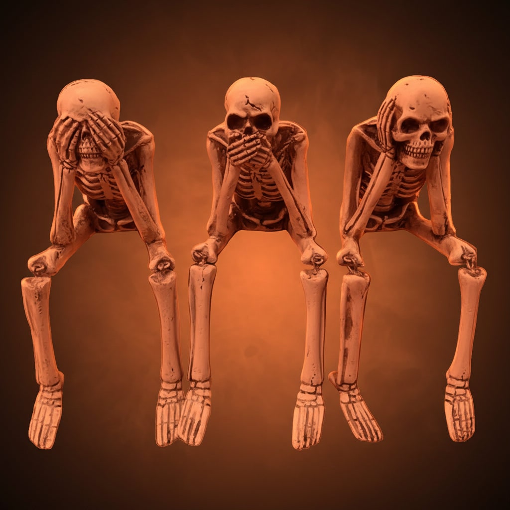 Halloween Skeleton Decorations Set of 3 Life Size Shelf Sitters with Dangling Legs Plastic