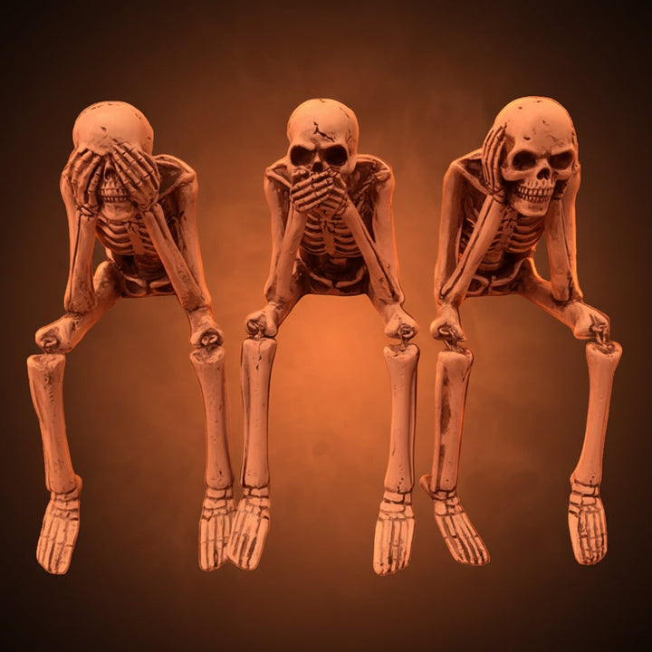 Halloween Skeleton Decorations Set of 3 Life Size Shelf Sitters with Dangling Legs Plastic
