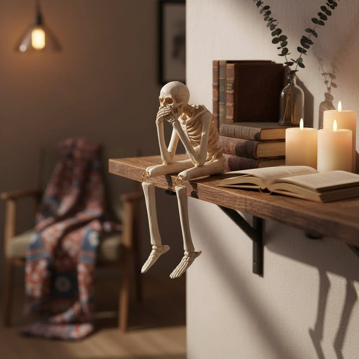 Halloween Skeleton Decorations Shelf Sitter Figurine with Dangling Legs Plastic