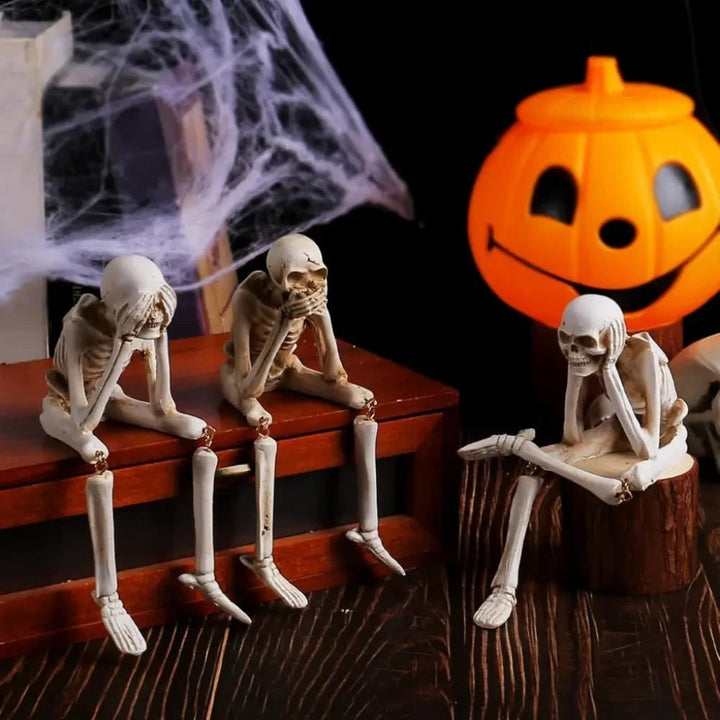 Halloween Skeleton Decorations Shelf Sitter Figurine with Dangling Legs Plastic