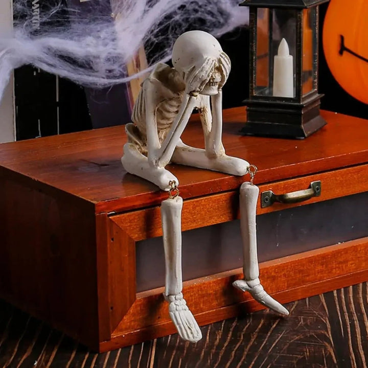 Halloween Skeleton Decorations Shelf Sitter Figurine with Dangling Legs Plastic