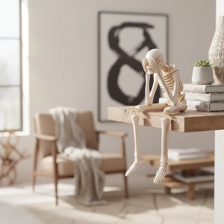 Halloween Skeleton Decorations Shelf Sitter Figurine with Dangling Legs Plastic