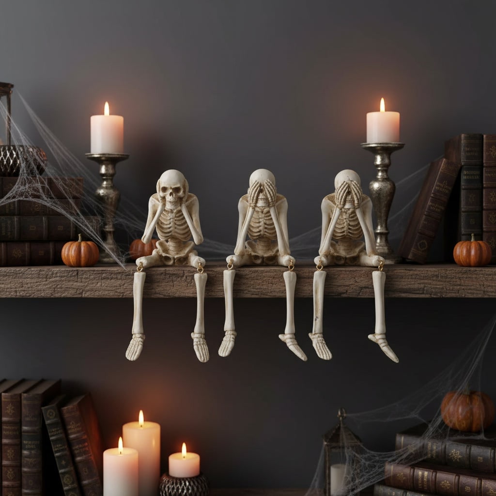 Halloween Skeleton Decorations Shelf Sitter Figurine with Dangling Legs Plastic