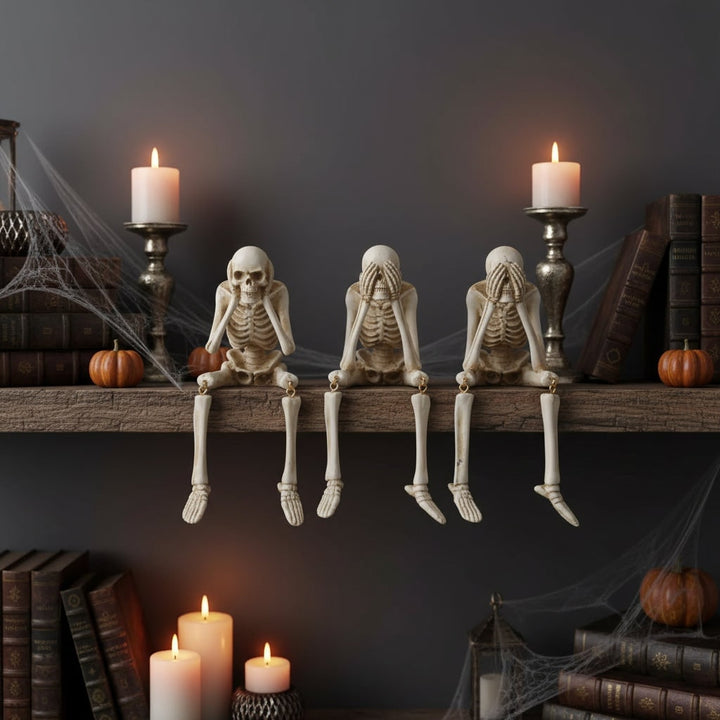 Halloween Skeleton Decorations Shelf Sitter Figurine with Dangling Legs Plastic