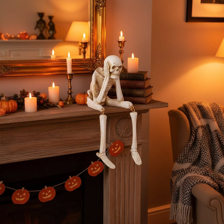 Halloween Skeleton Decorations Shelf Sitter Figurine with Dangling Legs Plastic