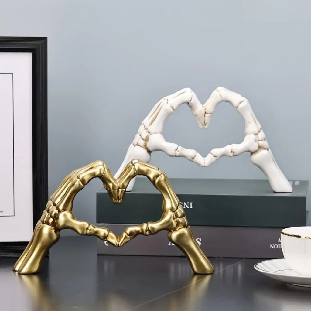 Halloween Skeleton Decorations with Hands Heart Sculpture Tabletop Decor