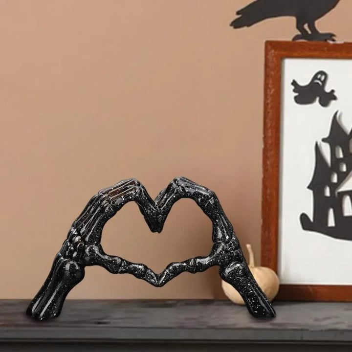 Halloween Skeleton Decorations with Hands Heart Sculpture Tabletop Decor
