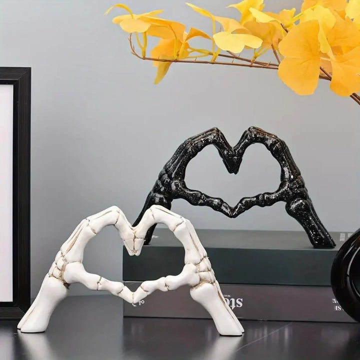 Halloween Skeleton Decorations with Hands Heart Sculpture Tabletop Decor