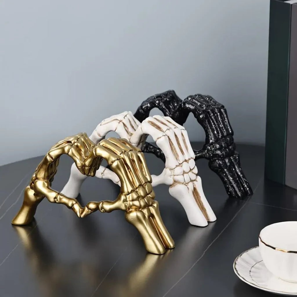 Halloween Skeleton Decorations with Hands Heart Sculpture Tabletop Decor
