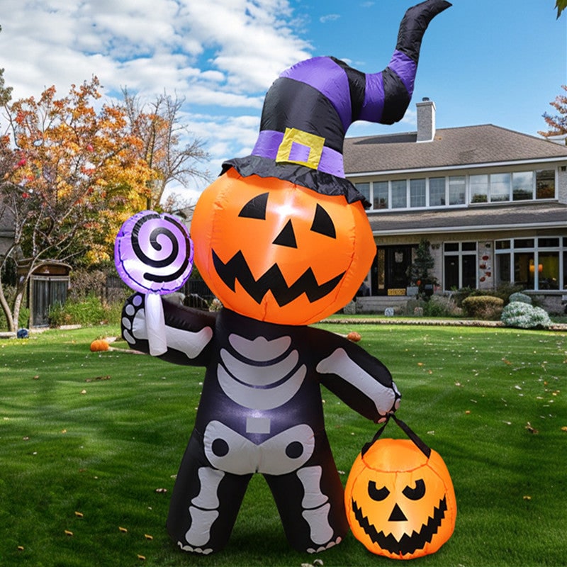 Halloween Skeleton Inflatable Blow Up Decoration with LED Lights for Scary Outdoor Yard Display