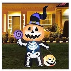 Halloween Skeleton Inflatable Blow Up Decoration with LED Lights for Scary Outdoor Yard Display