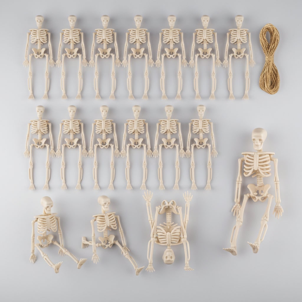 Halloween Skeletons Posable Mini Figurines Decoration Set with Hanging Twine Head