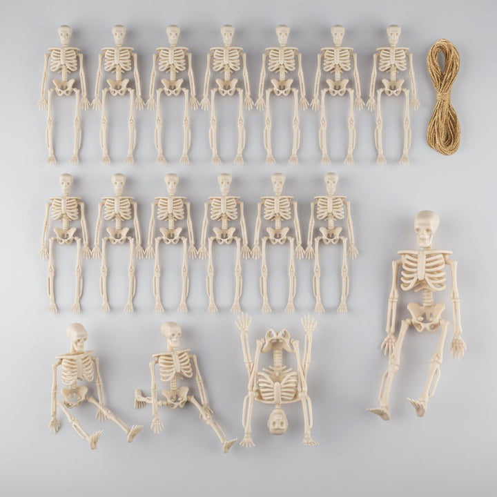 Halloween Skeletons Posable Mini Figurines Decoration Set with Hanging Twine Head