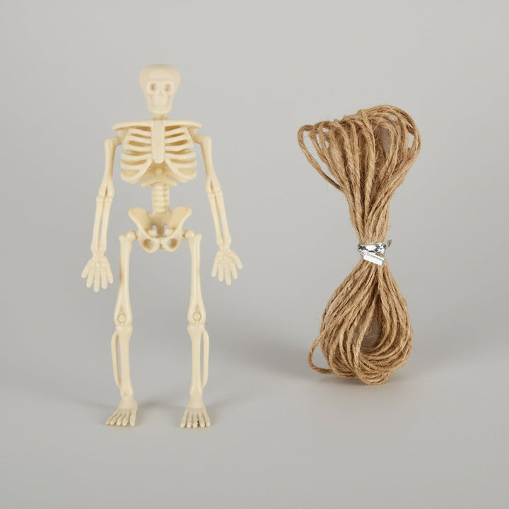 Halloween Skeletons Posable Mini Figurines Decoration Set with Hanging Twine Head
