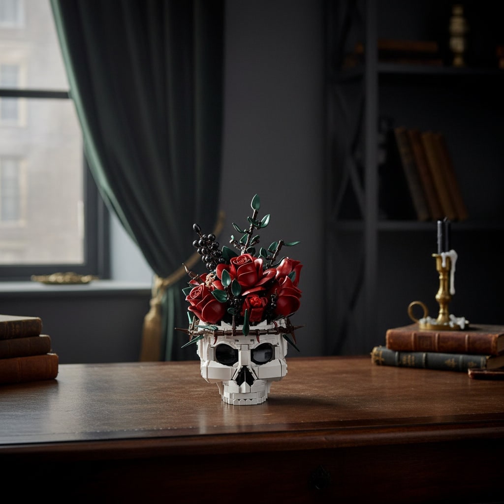 Halloween Skull Building Blocks and Magnetic Toys with Gothic Rose Design Tiles