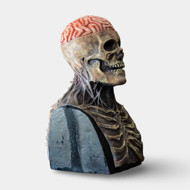 Halloween Skull Skeleton Mask with Exposed Brain and Chest Plate Creepy Latex Full Head Costume Prop