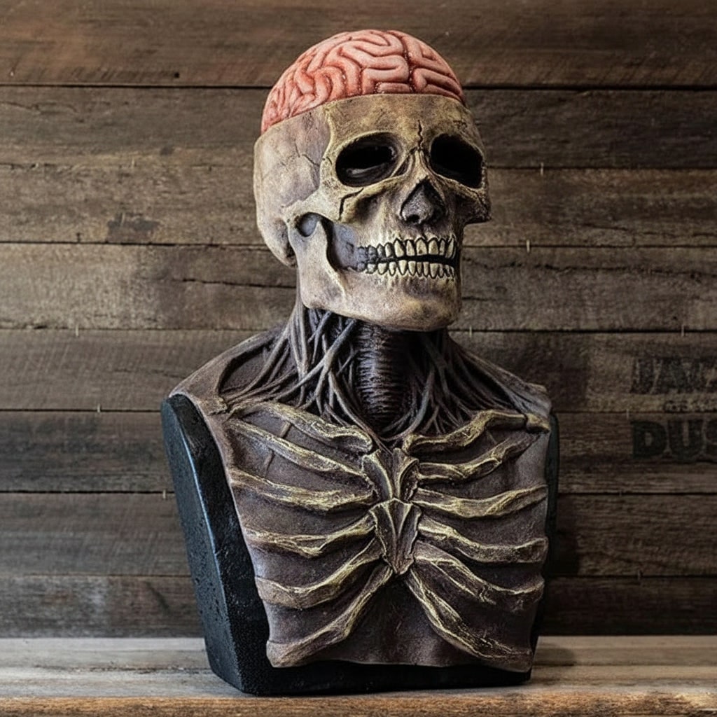 Halloween Skull Skeleton Mask with Exposed Brain and Ribcage for Creepy Party Prop