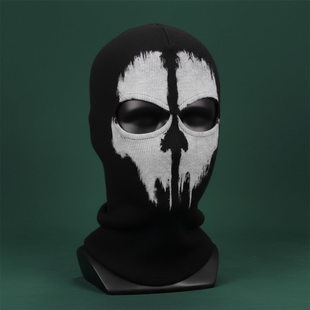 Halloween Skull Ski Mask Full Face Balaclava Knit with Distressed Print for Skiing and Winter Sports