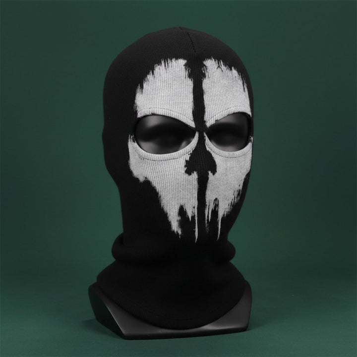 Halloween Skull Ski Mask Full Face Balaclava Knit with Distressed Print for Skiing and Winter Sports