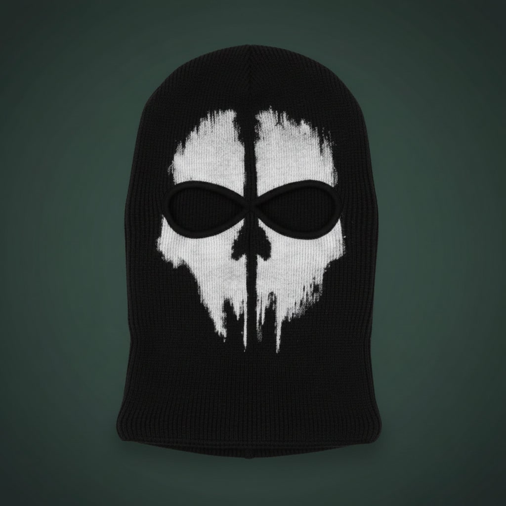 Halloween Skull Ski Mask Full Face Balaclava Knit with Distressed Print for Skiing and Winter Sports