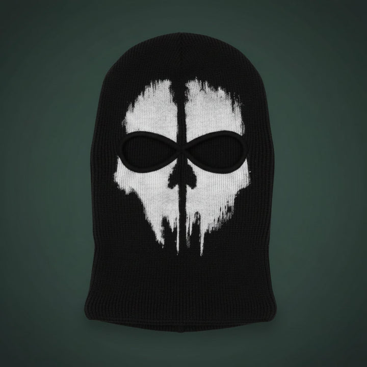 Halloween Skull Ski Mask Full Face Balaclava Knit with Distressed Print for Skiing and Winter Sports