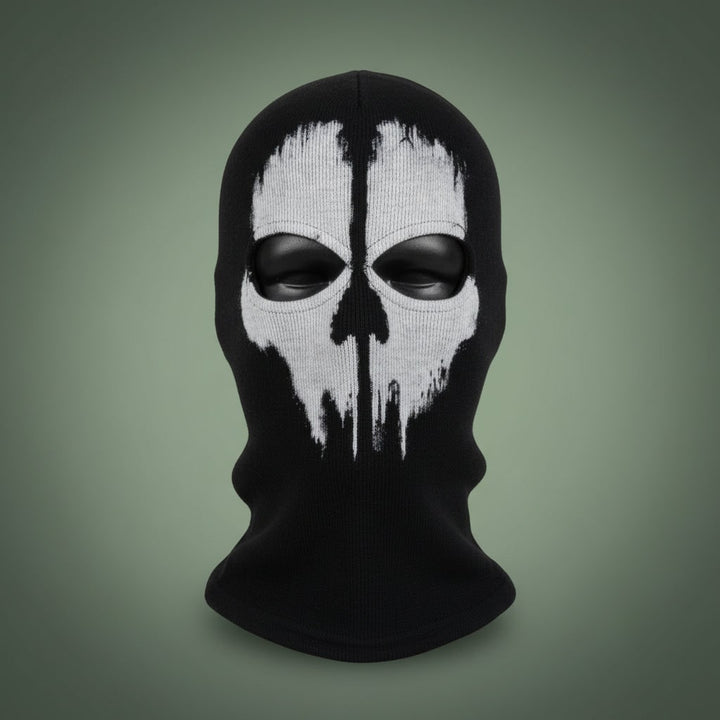 Halloween Skull Ski Mask Full Face Balaclava Knit with Distressed Print for Skiing and Winter Sports