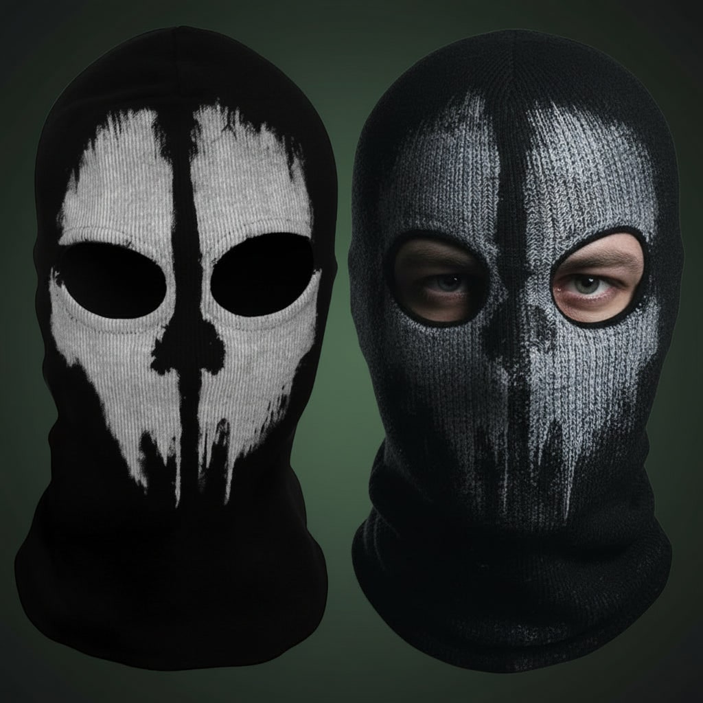 Halloween Skull Ski Mask Full Face Balaclava Knit with Distressed Print for Skiing and Winter Sports