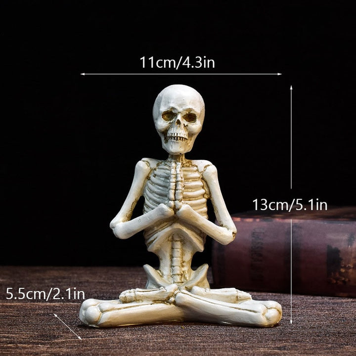 Halloween Spooky Skeleton Figurine with Seated Yoga Poses Resin Desktop Decoration