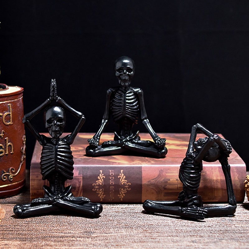 Halloween Spooky Skeleton Figurine with Seated Yoga Poses Resin Desktop Decoration