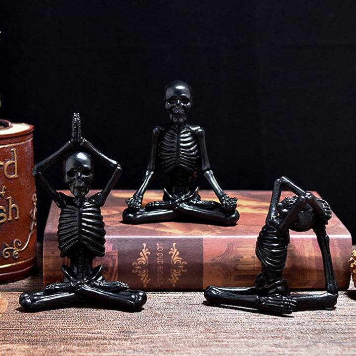 Halloween Spooky Skeleton Figurine with Seated Yoga Poses Resin Desktop Decoration