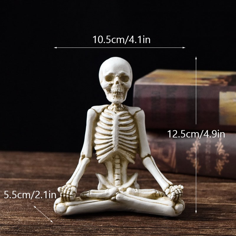 Halloween Spooky Skeleton Figurine with Seated Yoga Poses Resin Desktop Decoration