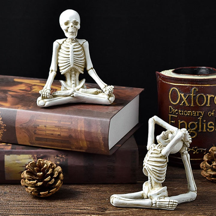 Halloween Spooky Skeleton Figurine with Seated Yoga Poses Resin Desktop Decoration