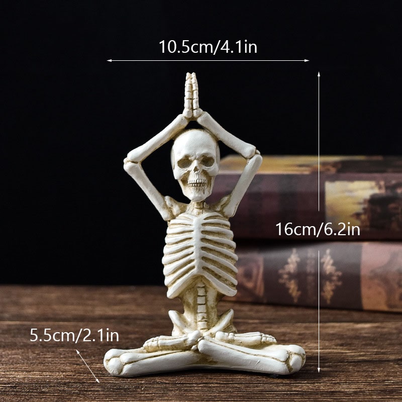 Halloween Spooky Skeleton Figurine with Seated Yoga Poses Resin Desktop Decoration