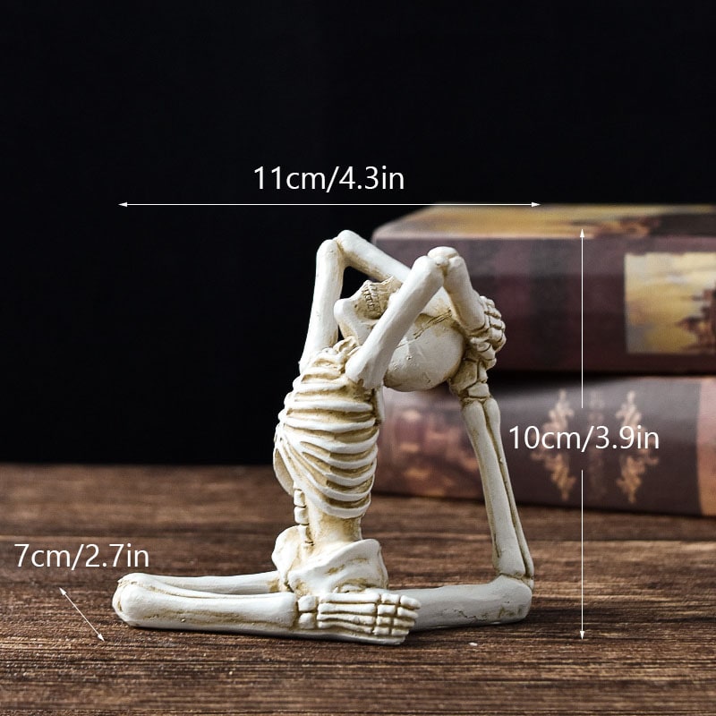 Halloween Spooky Skeleton Figurine with Seated Yoga Poses Resin Desktop Decoration