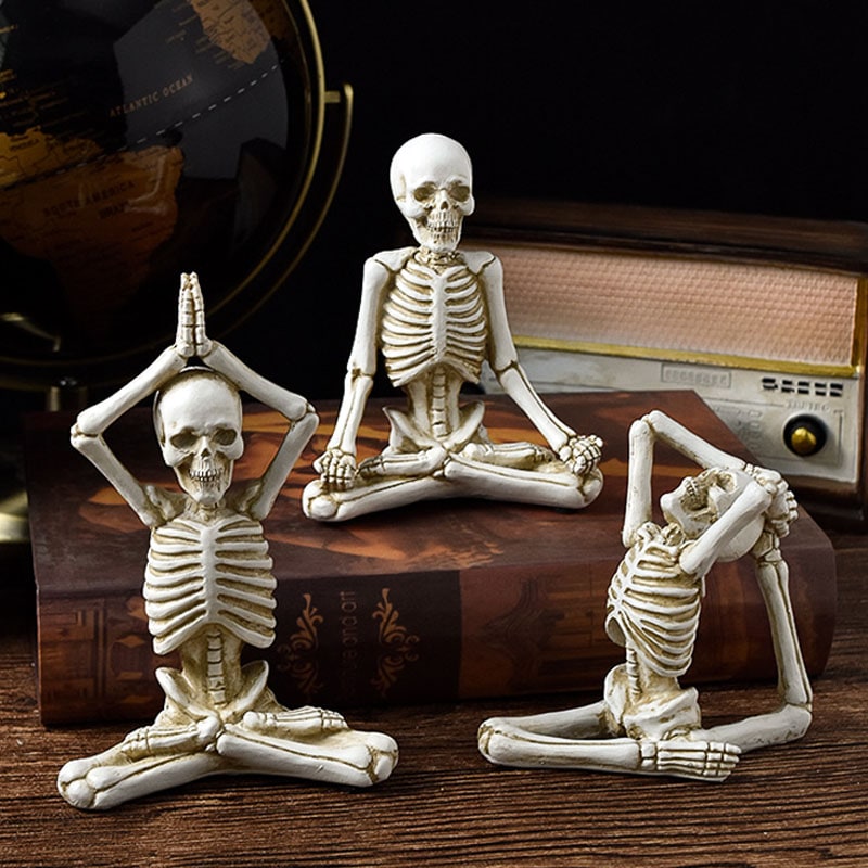 Halloween Spooky Skeleton Figurine with Seated Yoga Poses Resin Desktop Decoration