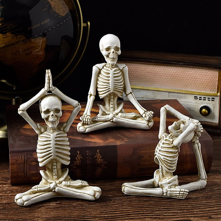 Halloween Spooky Skeleton Figurine with Seated Yoga Poses Resin Desktop Decoration