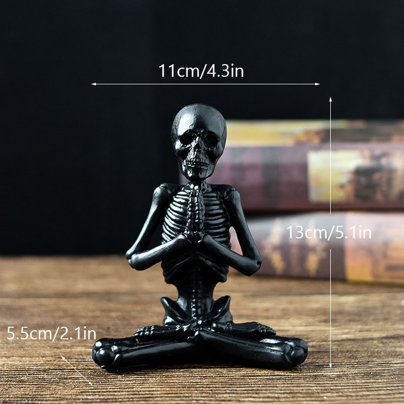 Halloween Spooky Skeleton Figurine with Seated Yoga Poses Resin Desktop Decoration