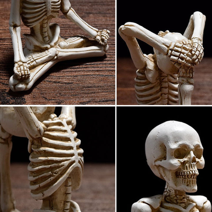 Halloween Spooky Skeleton Figurine with Seated Yoga Poses Resin Desktop Decoration