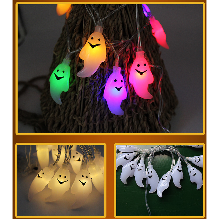 Halloween String Lights LED Outdoor Battery Operated with Pumpkin Bat Ghost Skull Eyeball Shapes