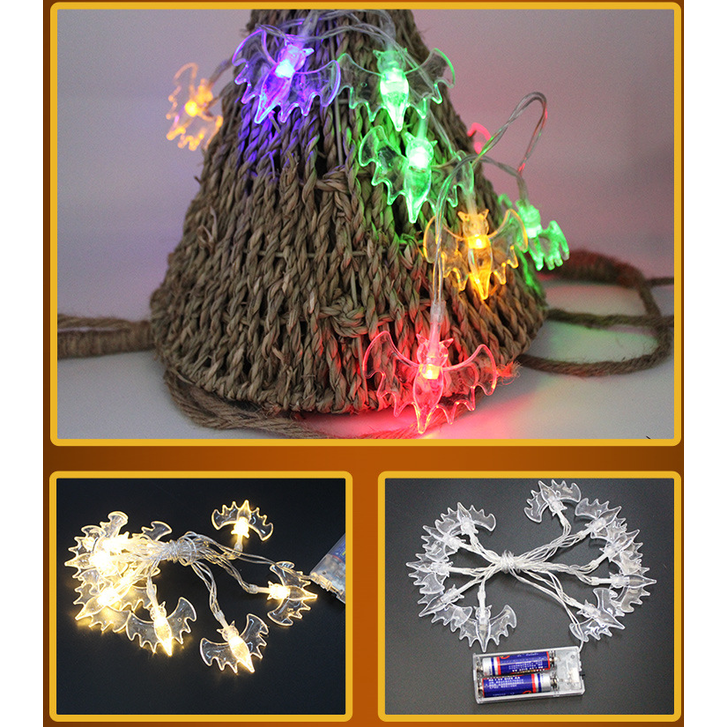 Halloween String Lights LED Outdoor Battery Operated with Pumpkin Bat Ghost Skull Eyeball Shapes
