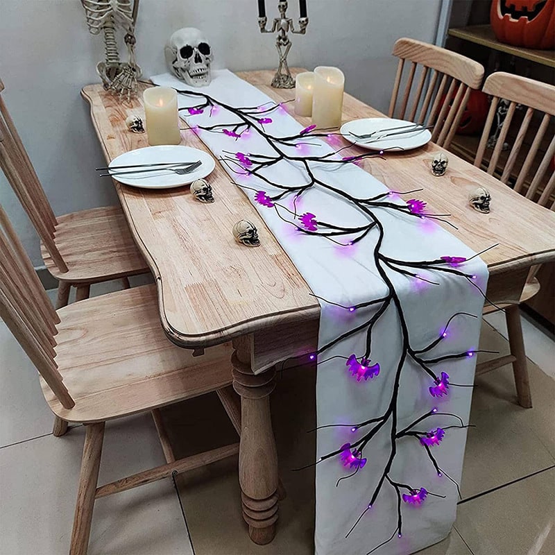 Halloween String Lights Outdoor Garland with LED Pumpkin and Bat Battery Operated 6 Feet 8 Modes