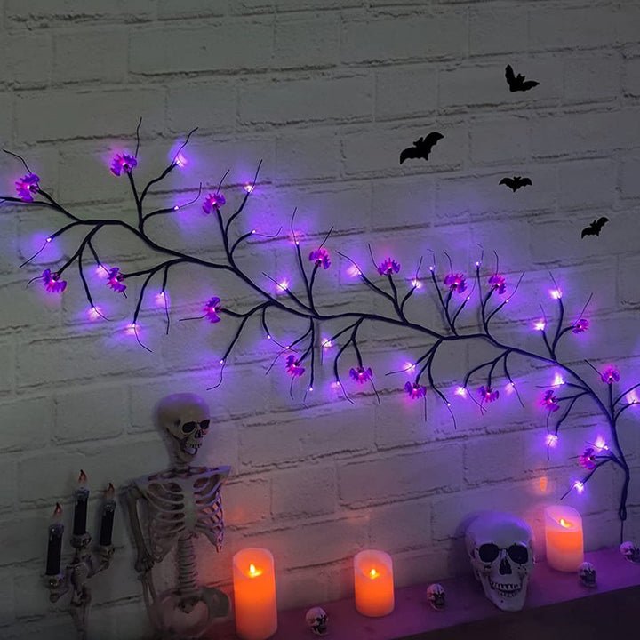 Halloween String Lights Outdoor Garland with LED Pumpkin and Bat Battery Operated 6 Feet 8 Modes